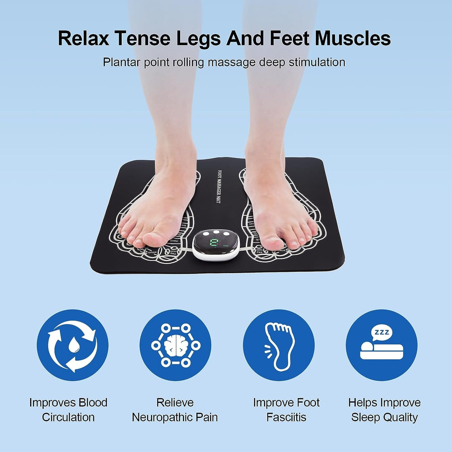EMS Foot Massager Mat–Foot Stimulator Massager Pad–Foldable Feet and Calves Massage Machine with 8 Modes and 19 Intensity Levels for Improved Circulation, Muscle Relaxation, and Pain Relief