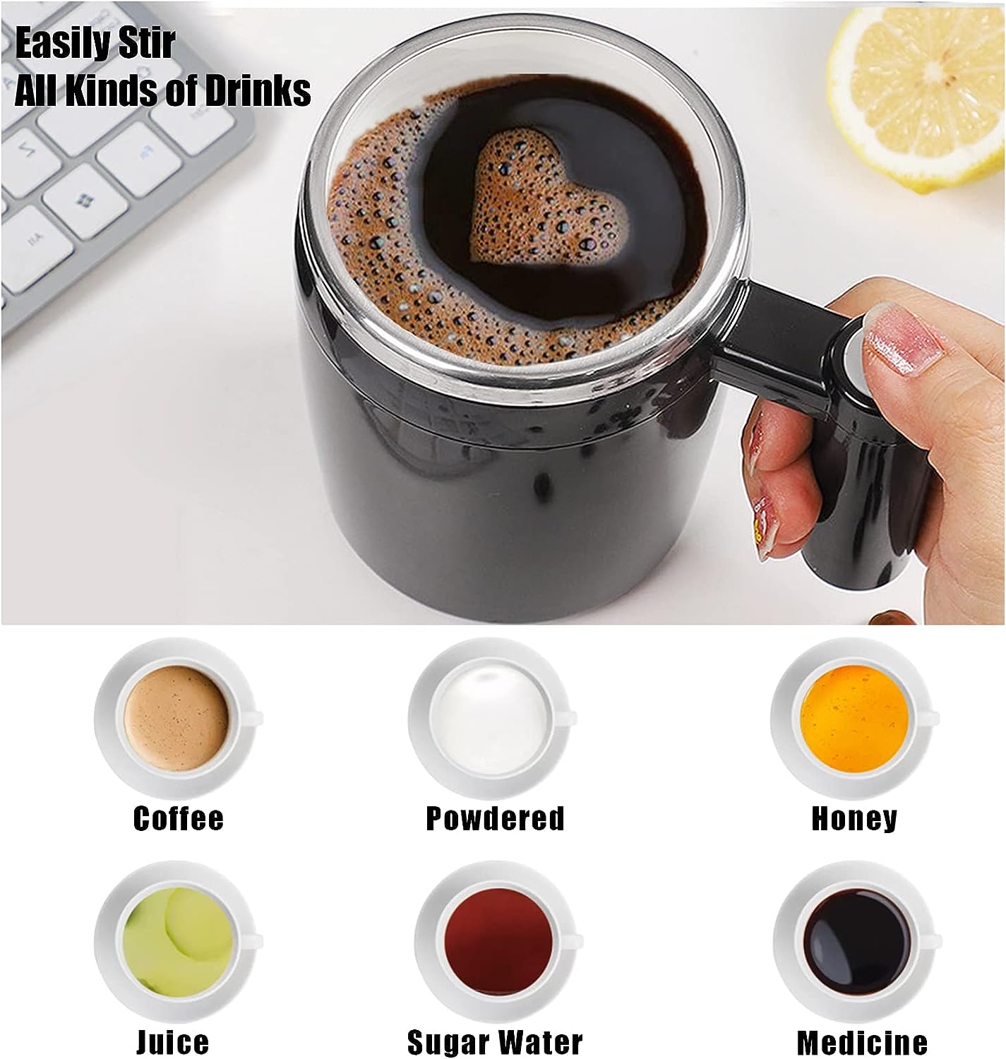 Self Stirring Mug,Rechargeable Auto Magnetic Coffee Mug with 2Pc Stir Bar,Waterproof Automatic Mixing Cup for Milk/Cocoa at Office/Kitchen/Travel 14oz Best Gift