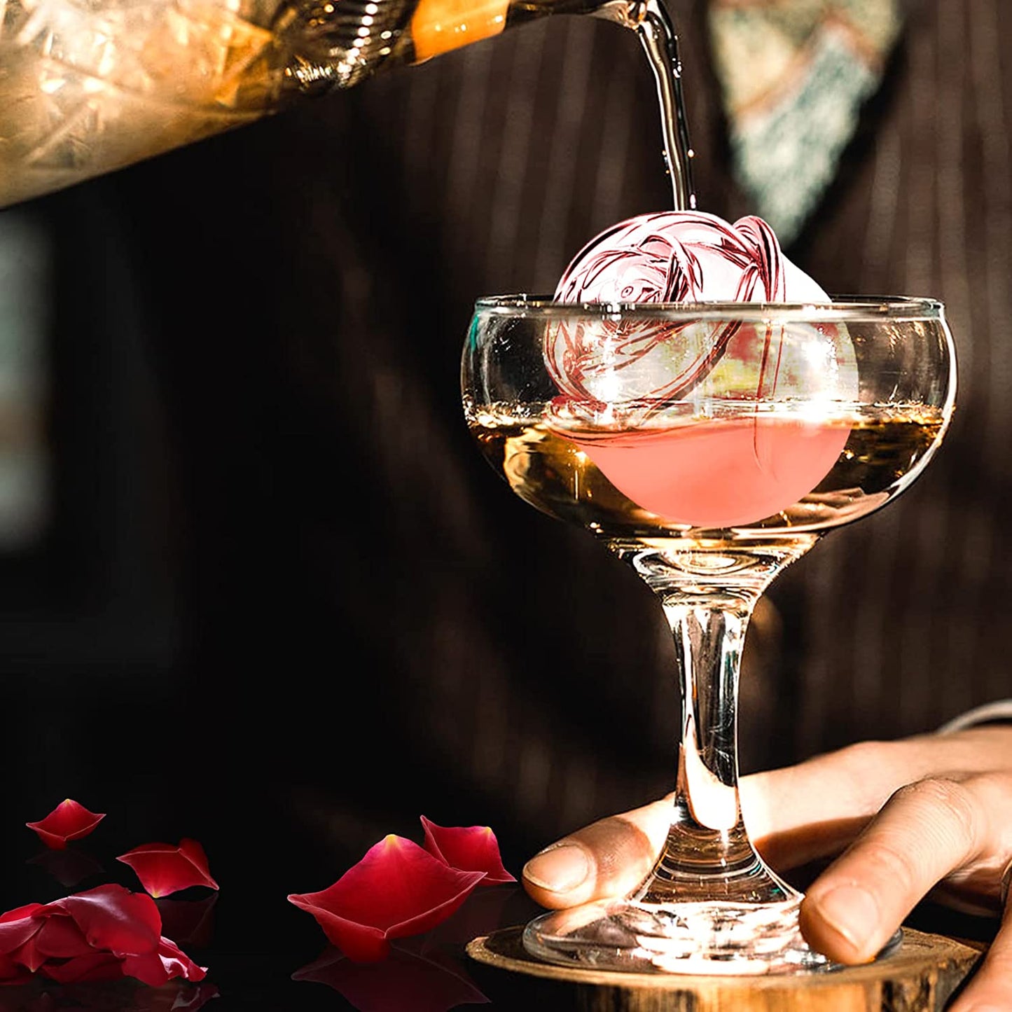 3D Rose Ice Molds 2.5 Inch, Large Ice Cube Trays, Make 4 Giant Cute Flower Shape Ice, Silicone Rubber Fun Big Ice Ball Maker for Cocktails Juice