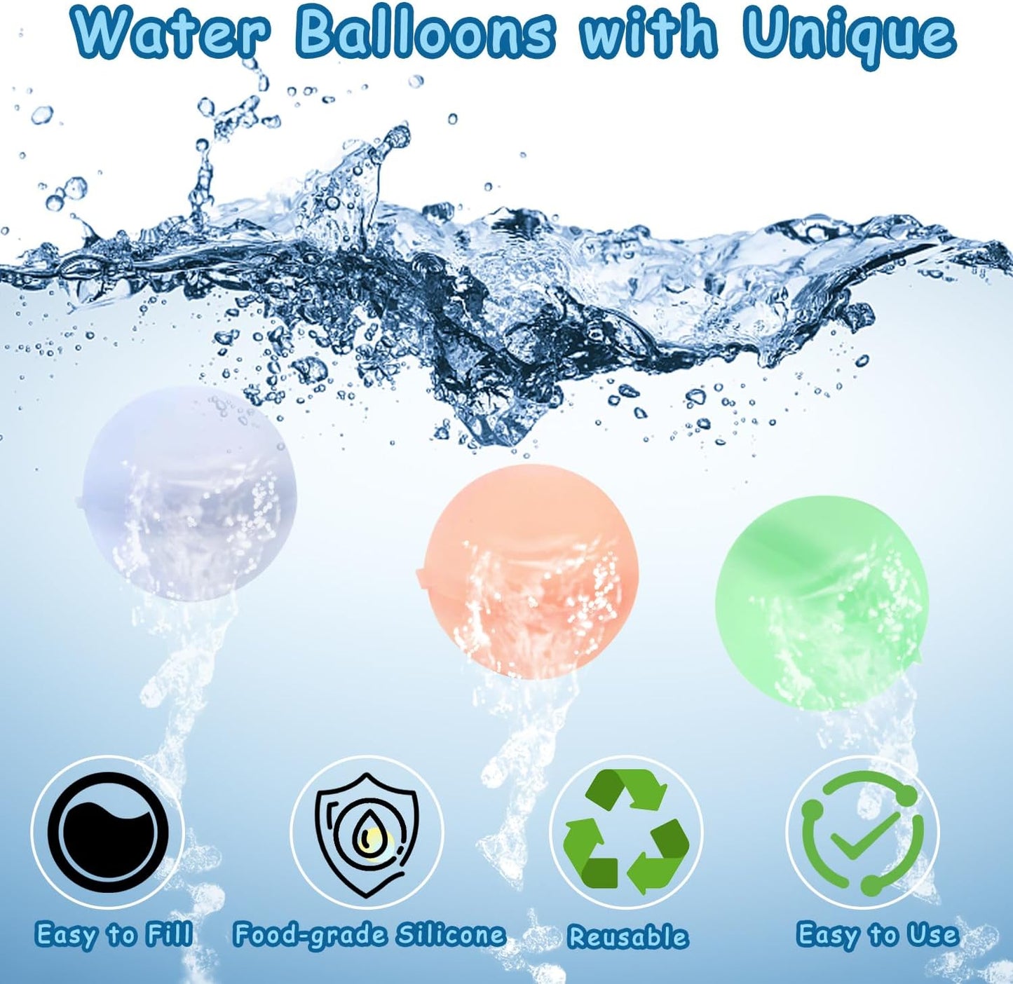 15Pcs Reusable Water Balloons - Latex-Free Soft Silicone Water Bomb Pool Toys, Quick-Fill Water Bomb for Kids & Adults All Ages Summer Fun Outdoor Party Games