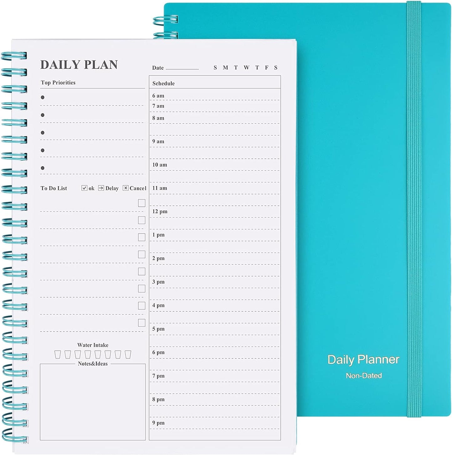 Daily Planner Undated, Asten To Do List Notebook Hourly Schedules Spiral Appointment Planner for Men and Women,PVC Hardcover,Elastic Closure, Inner Pocket 8.3" x 5.8"