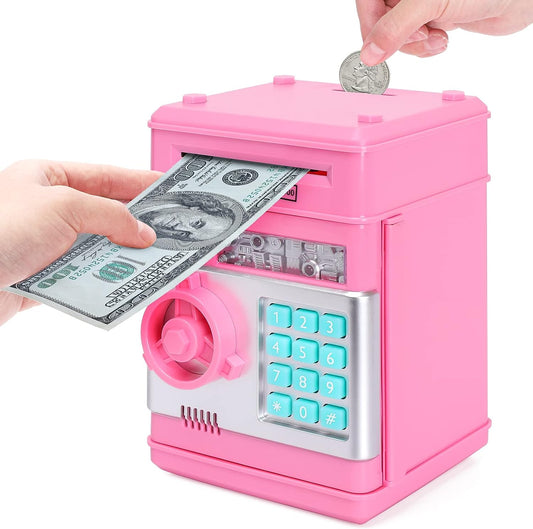 EPHVODI Pink Piggy Bank Cash Coin Can ATM Bank Electronic Coin Bank Real Money Saving Box for Teen Girl Toys Age 4 8 10 12 with Password Code Lock ATM Machine for Kids Gift