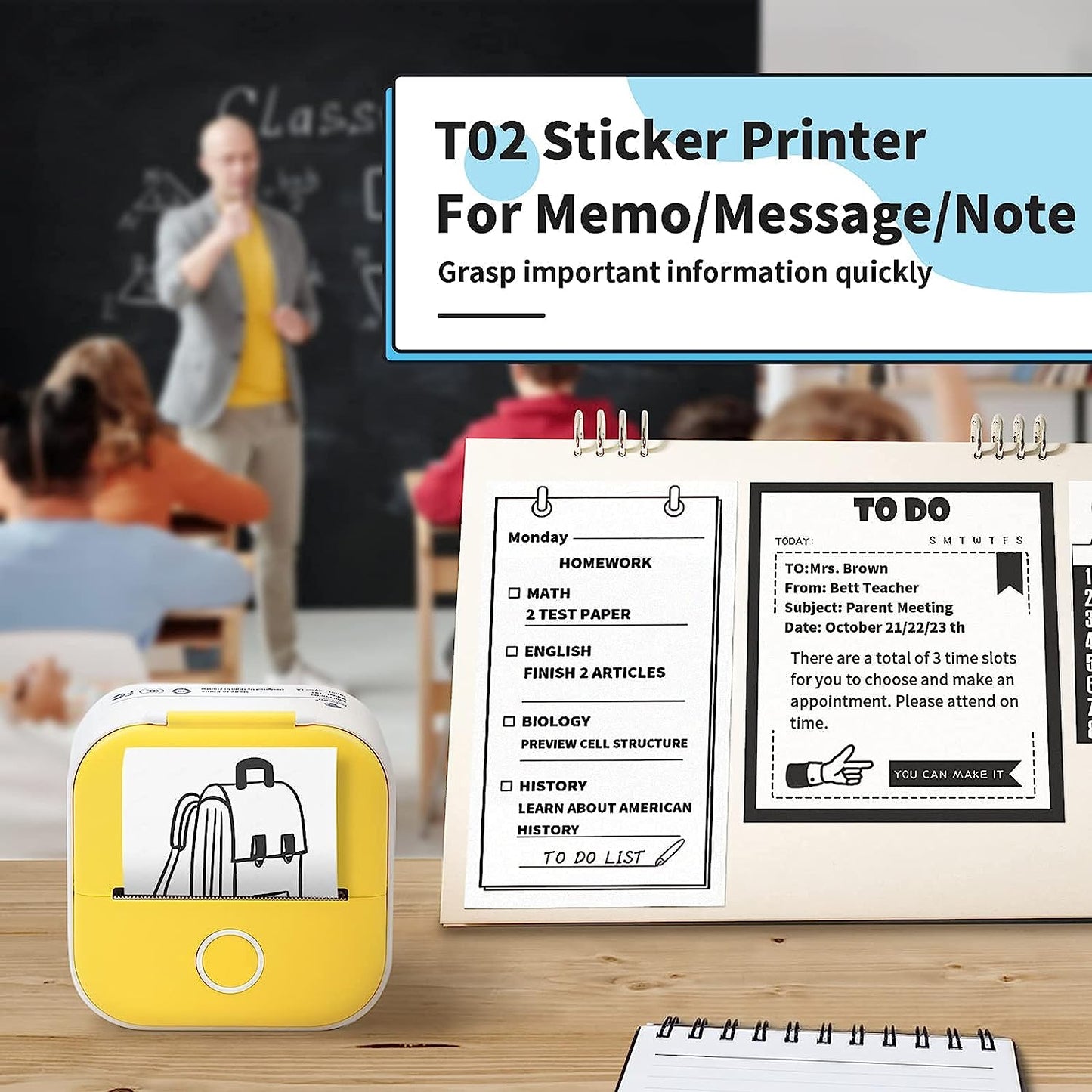 T02 Pocket Sticker Mini Printer - Bluetooth Portable Pocket Thermal Instant Photo Printer - Sticker Maker Machine Mobile Printer, Wireless Receipt Label Maker Printer for Sticky Scrapbook, Label