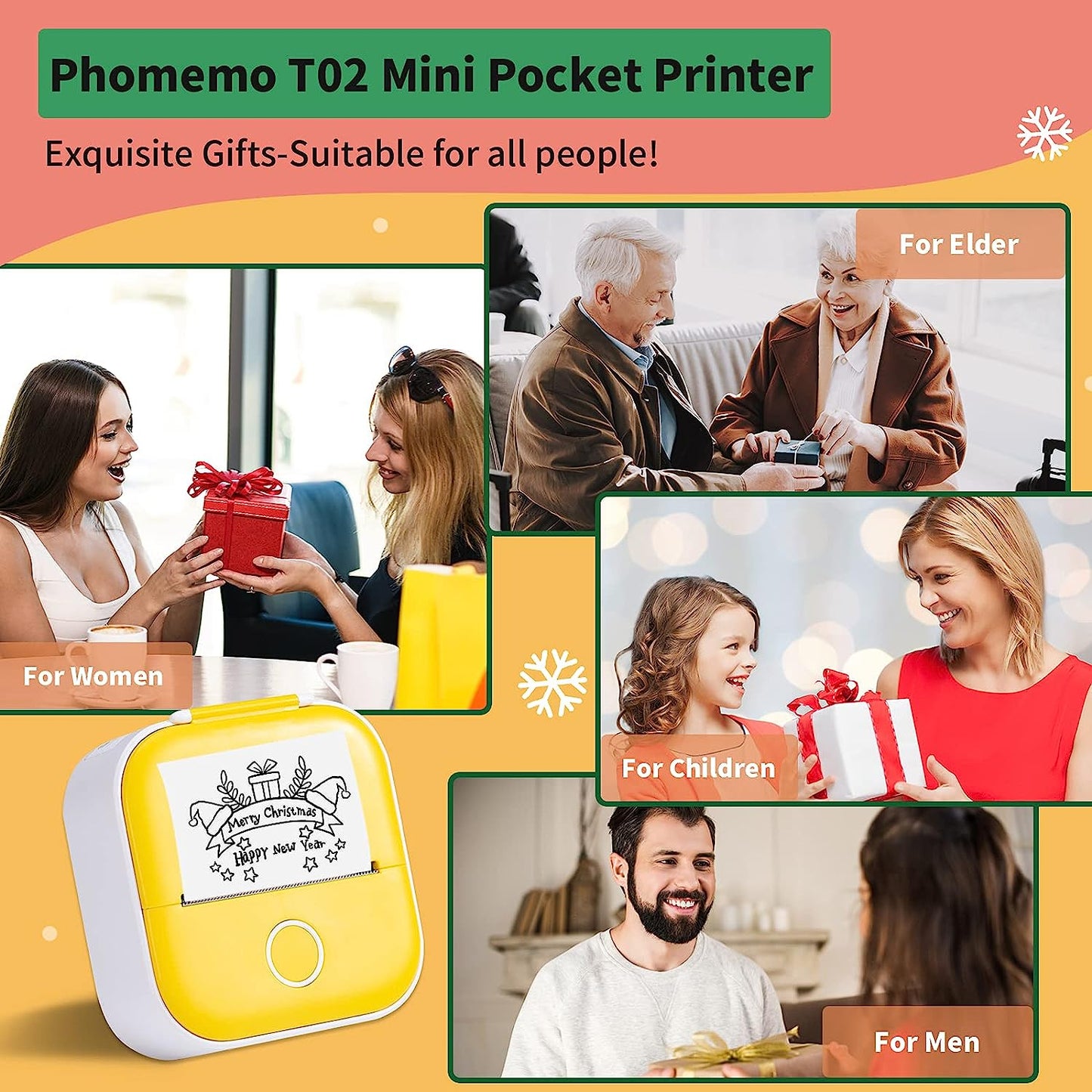 T02 Pocket Sticker Mini Printer - Bluetooth Portable Pocket Thermal Instant Photo Printer - Sticker Maker Machine Mobile Printer, Wireless Receipt Label Maker Printer for Sticky Scrapbook, Label