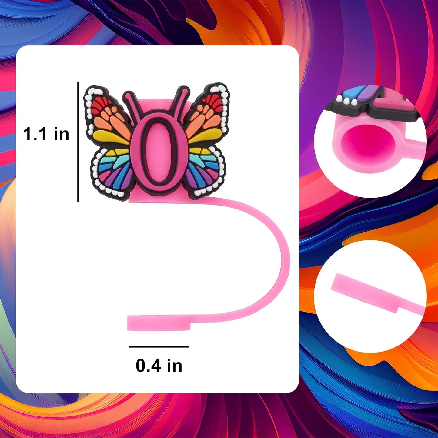 Silicone Straw Cover for Stanley Cup, Initial Letter Straw Cover, Beautiful Butterfly Style, Compatible with Stanley 40&30 Oz Tumbler (O)