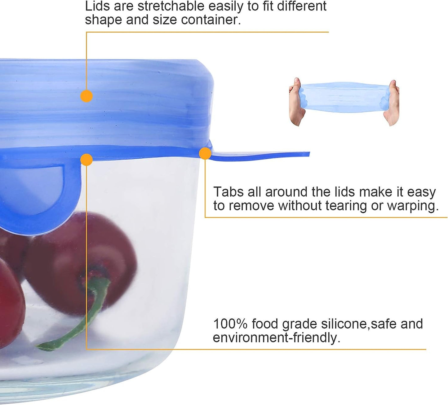 Reusable Silicone Stretch Lids, 14PCS Premium Stretch Silicone Lids for Food Storage, Flexible Round Silicone Bowl Covers, 7 Different Sizes Reusable Stretch and Seal Lids - Keep Food Fresh, by YXYL