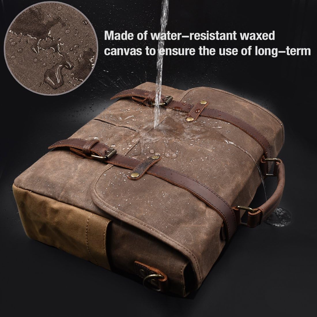 Mens Messenger Bag 15.6 Inch Waterproof Vintage Genuine Leather Waxed Canvas Briefcase Large Leather Computer Laptop Bag Rugged Satchel Shoulder Bag