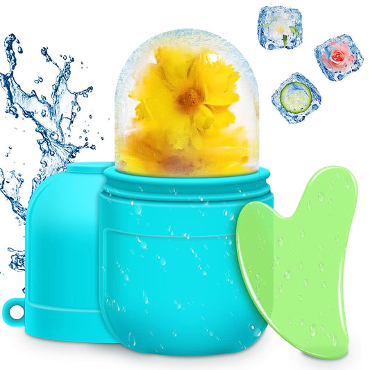 Ice Face Roller and Gua Sha Set, Ice Roller for Face & Eye Puffiness Relief Beauty Facial Rollers Mold Icing Self Skin Care Massage Cube Skincare Tools for Shrink Pores