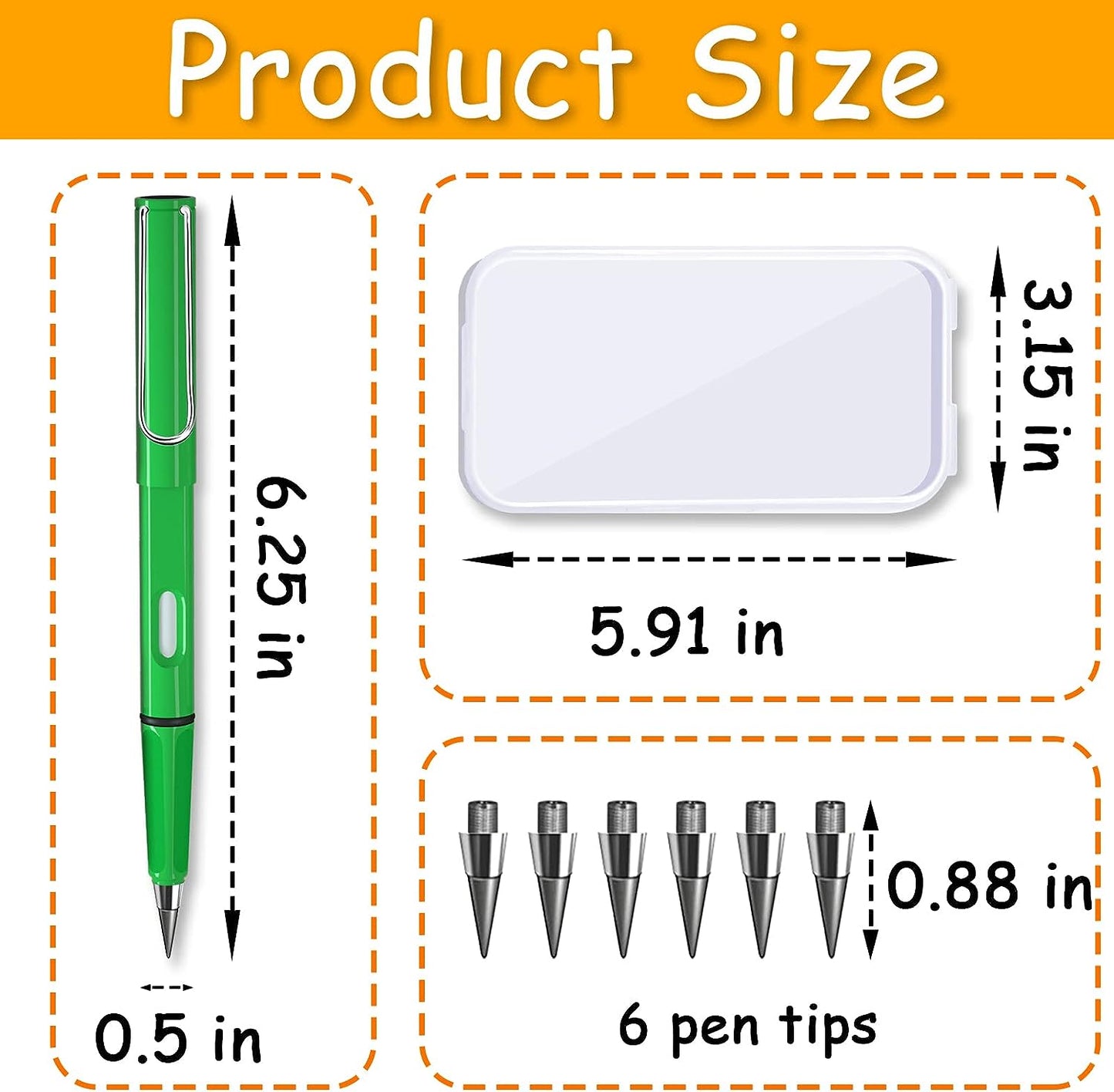 6 Pcs Inkless Pencils Eternal with Pencil Case, Everlasting Pencil with 6 pcs Replacement Nibs, Infinite Pencil, Unlimited Writing Pencil, Reusable Erasable Pencil for Student Artist Writing Drawing