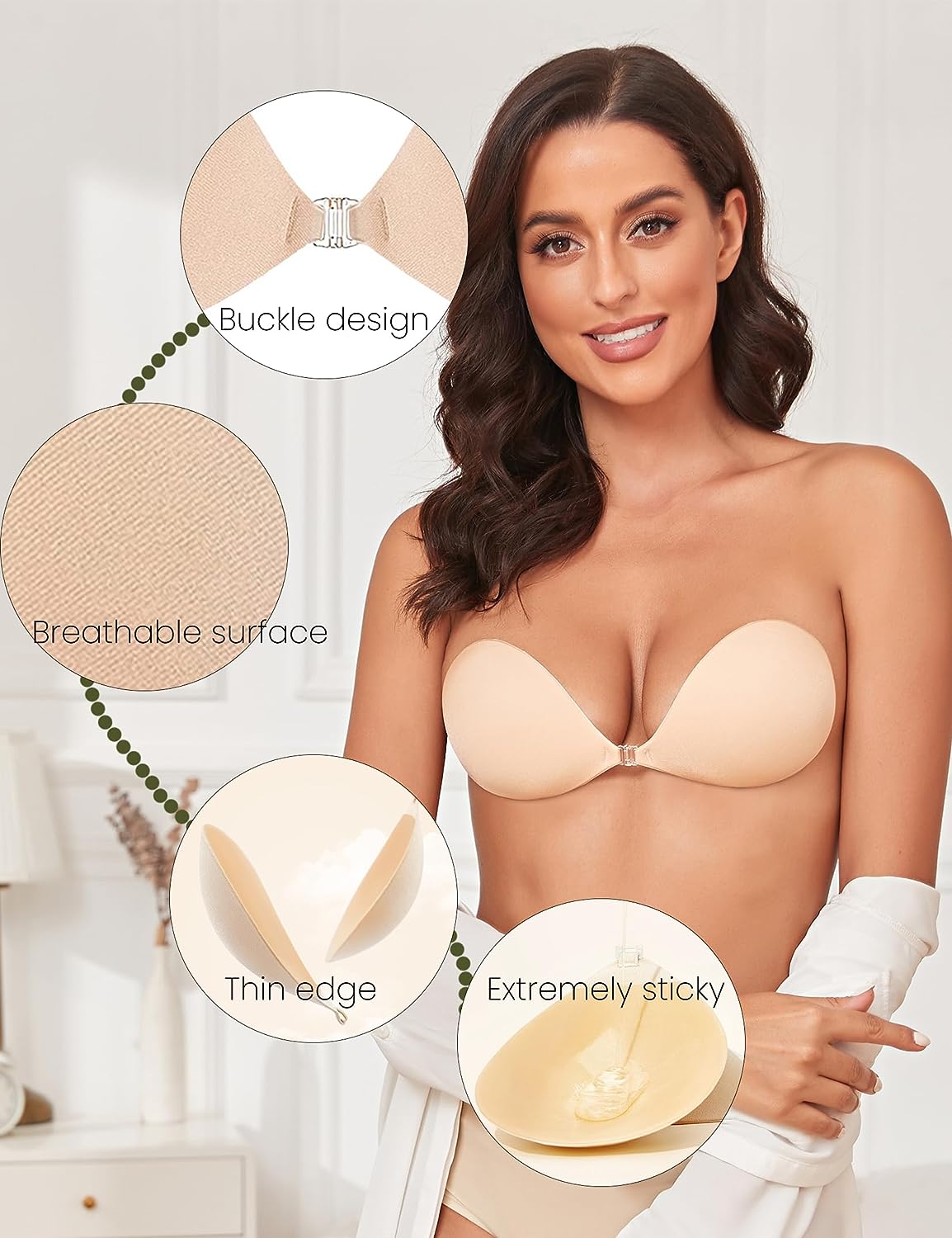 Adhesive Silicone Sticky Strapless Bra Push Up Invisible Bras for Women Reusable Breast Lift Bra with Nipple Covers