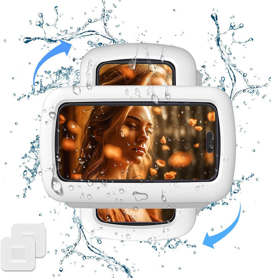 Waterproof Shower Phone Holder 360° Rotation, Shower Phone Holder Anti Fog High Sensitivity Touch Screen Wall Mount for Bathroom, Shower Phone Stand Compatible with Phones up to 7 Inches Grey