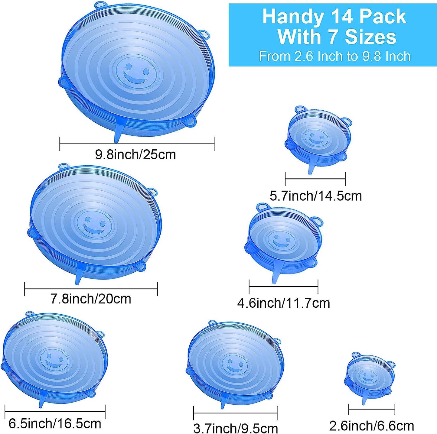 Reusable Silicone Stretch Lids, 14PCS Premium Stretch Silicone Lids for Food Storage, Flexible Round Silicone Bowl Covers, 7 Different Sizes Reusable Stretch and Seal Lids - Keep Food Fresh, by YXYL