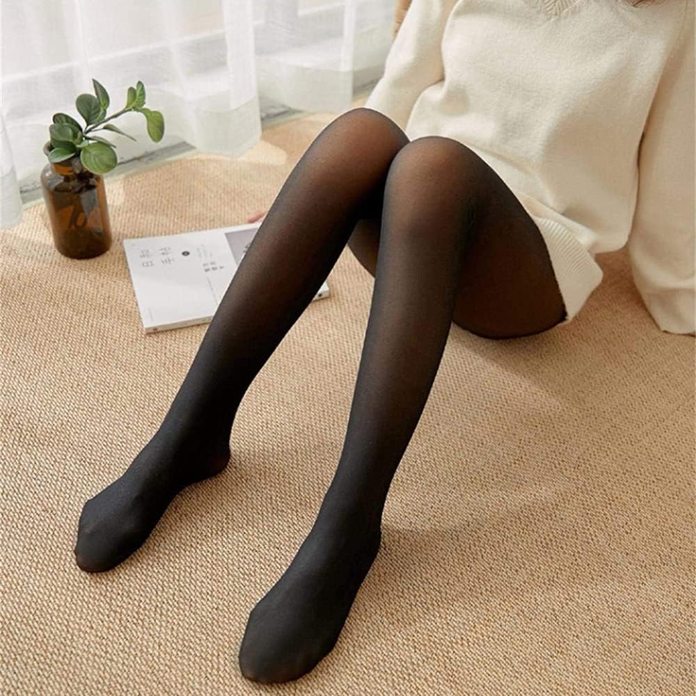Women Warm Fleece Lined Sheer Thick Tights, Fake Translucent Thermal Pantyhose Leggings, Winter Slim Leggings