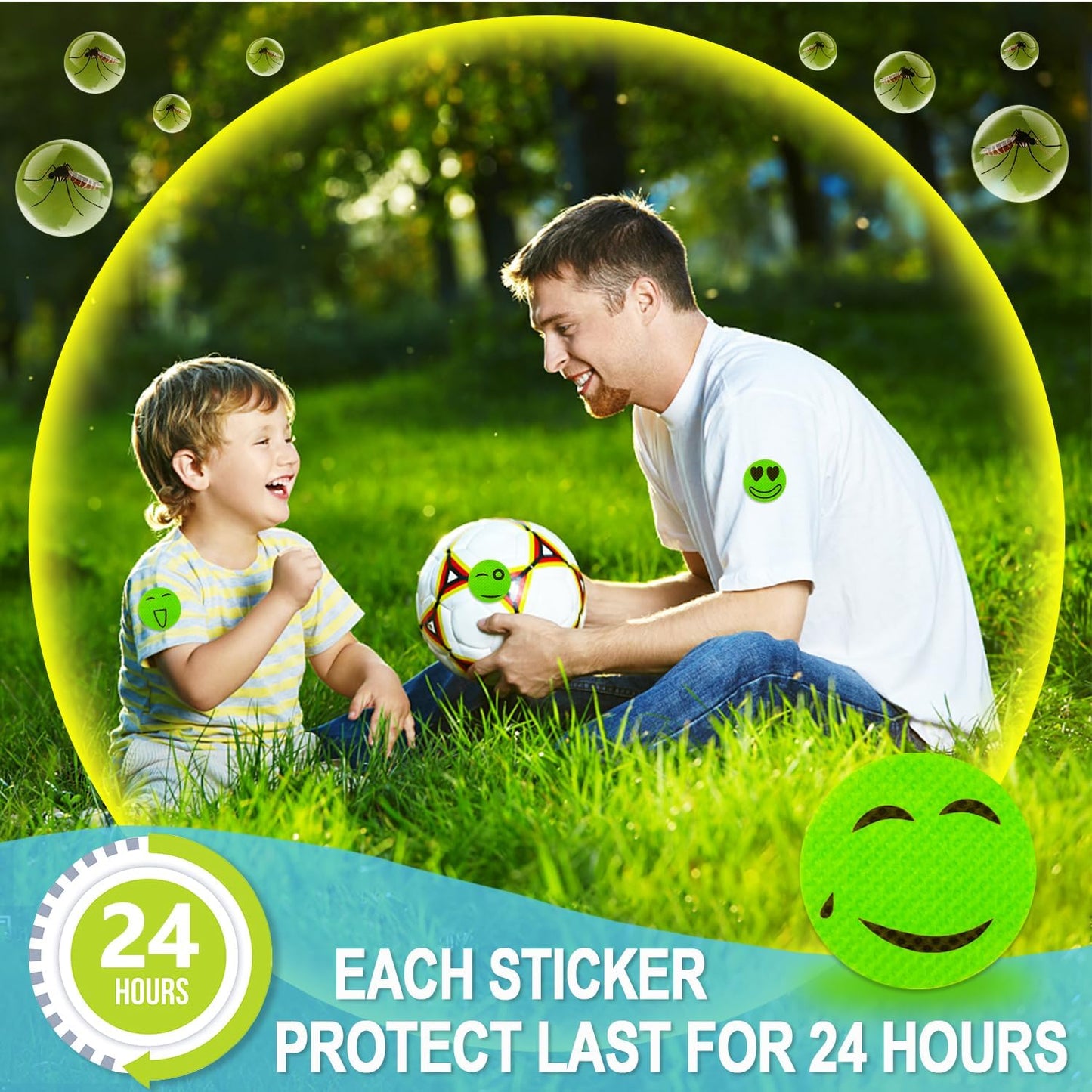 Mosquito Repellent Stickers 300 Pcs, Smiley Mosquito Patches for Kids and Adults with 2 Pack Individually Wrapped Mosquito Repellent Bracelets, DEET Free Mosquito Repellent Bands for Outdoor Camping