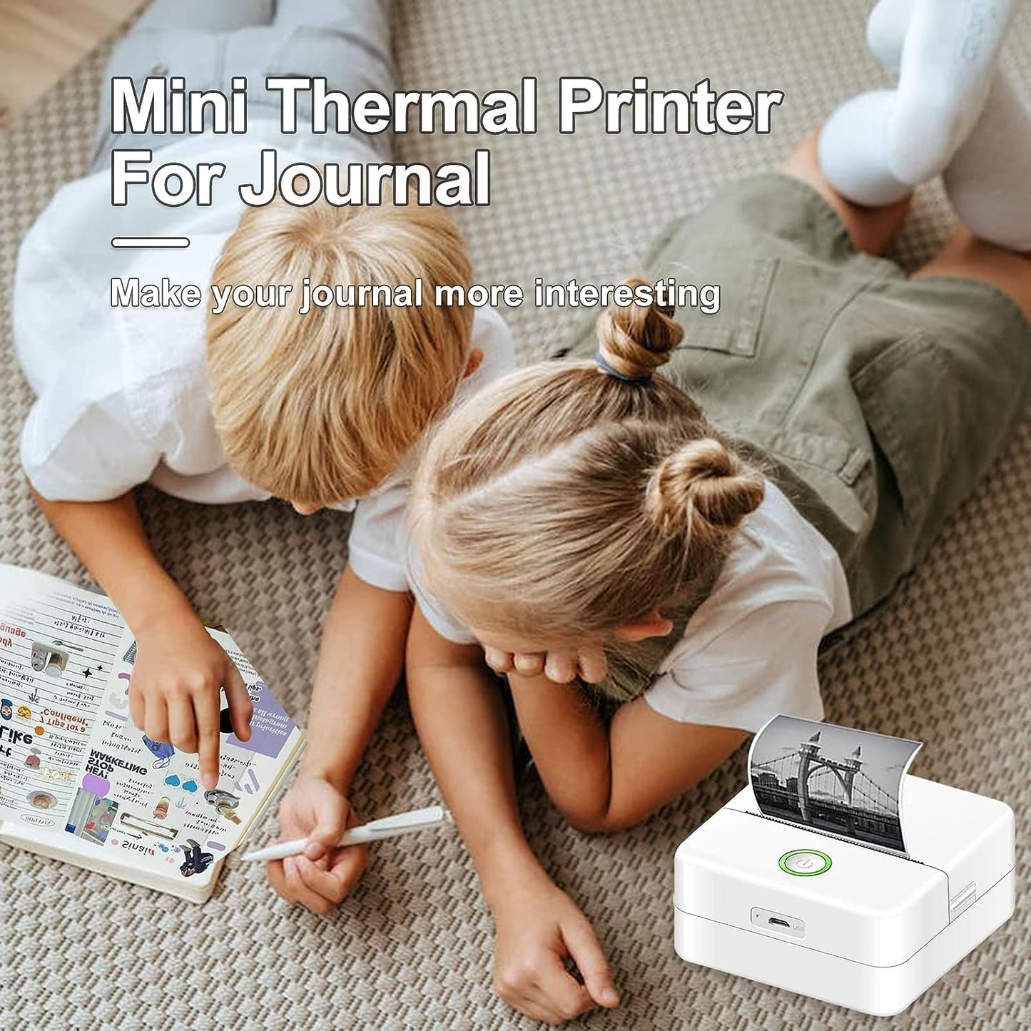 Mini Inkless Sticker Printer, Portable Bluetooth Mini Pocket Printer Sticker Maker for Notes, Memo, Photo, Label, Receipts, Sticker Maker Machine, Pocket Thermal Printer Compatible with iOS & Android