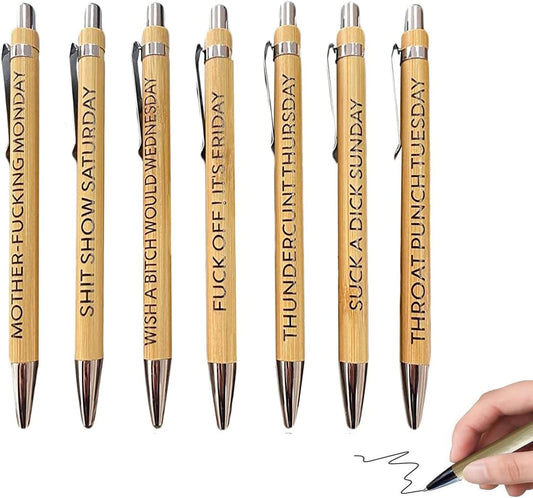 7 Pcs Sarcastic Ballpoint Pens,Funny Seven Days Of The Week Pens,Sarcastic Ballpoint Pens,Ultimate Set Of Engraved Pens For Sarcastic Souls,Funny Office Gifts For Adults.