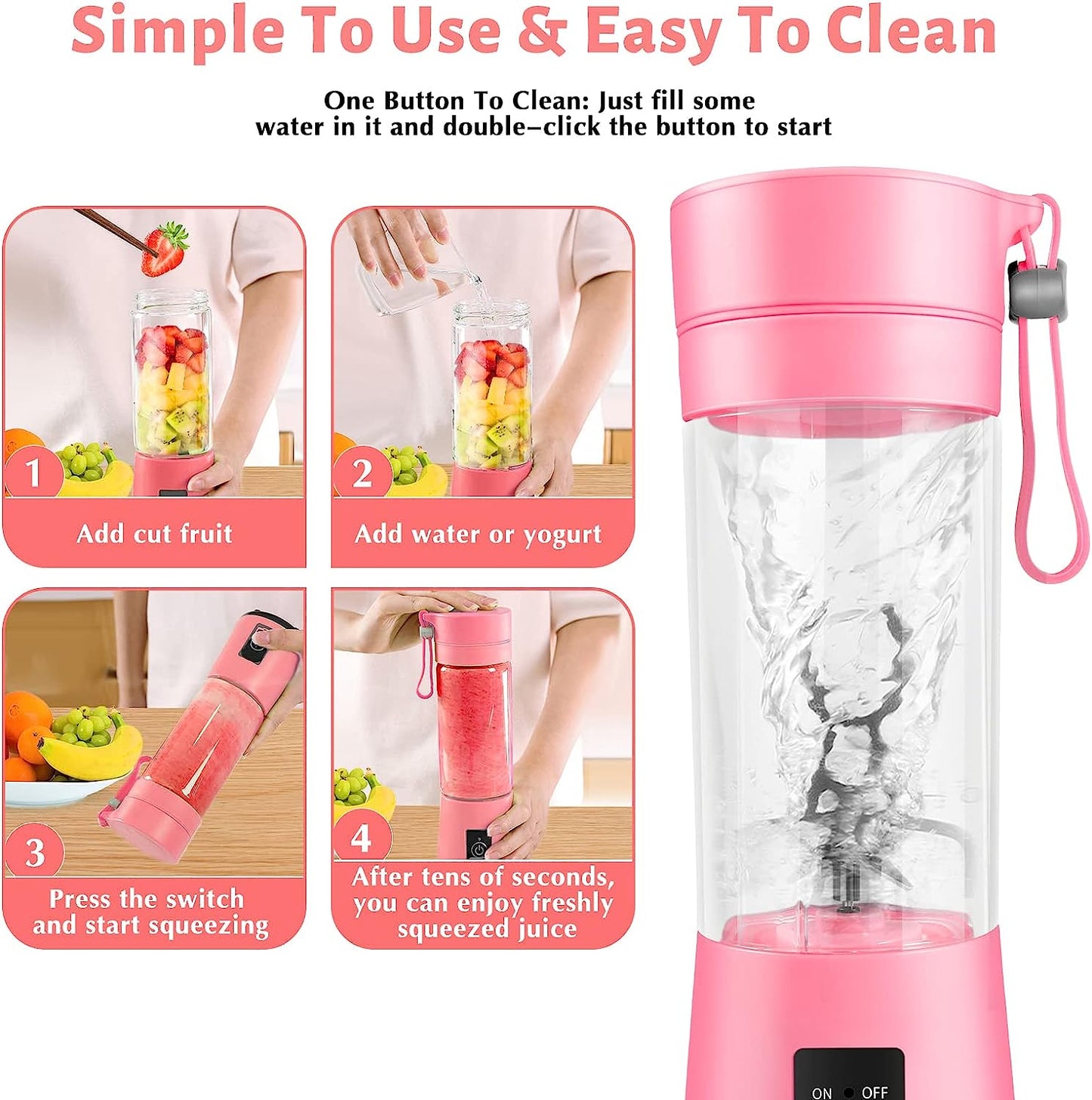 Portable Blender, Personal Blender for Shakes and Smoothies, Blender shake Smoothie for Kitchen Personal Size Blenders with Rechargeable USB, 380Ml Traveling Fruit Veggie Juicer Cup With 6 Blades