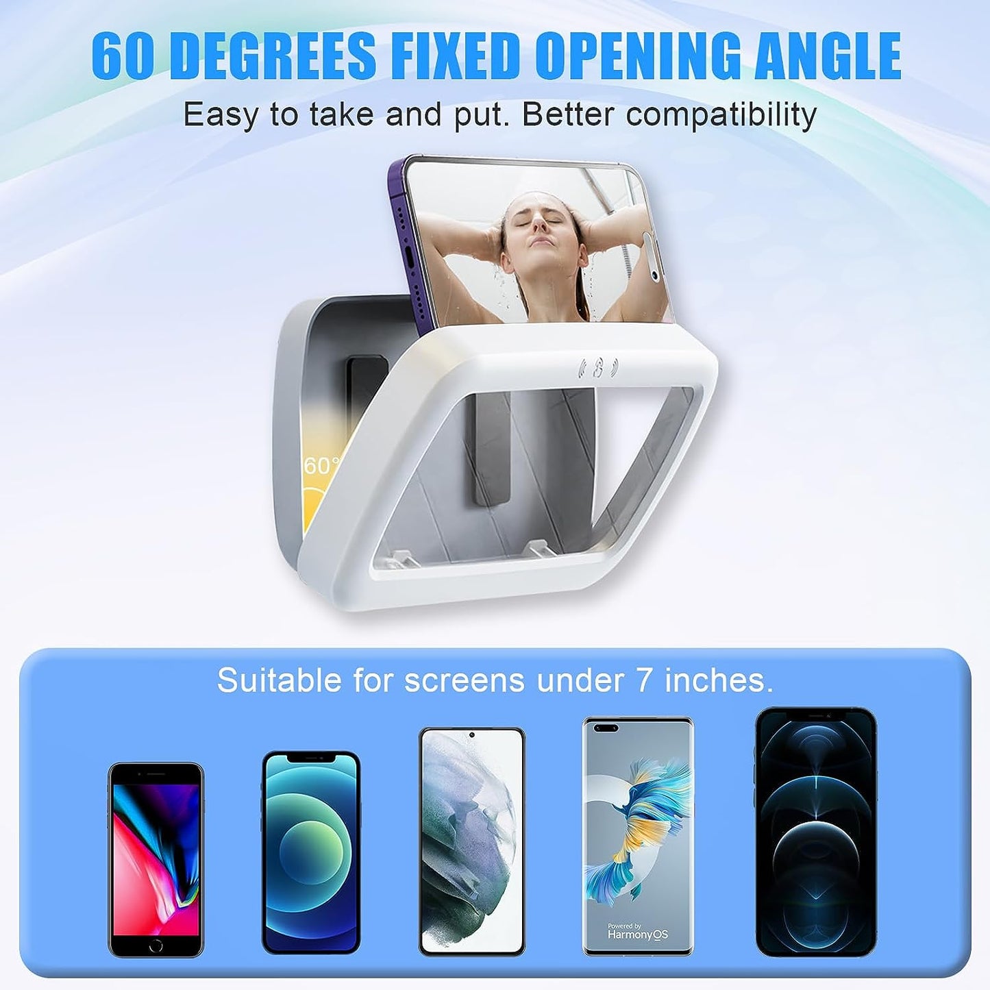 Waterproof Shower Phone Holder 360° Rotation, Shower Phone Holder Anti Fog High Sensitivity Touch Screen Wall Mount for Bathroom, Shower Phone Stand Compatible with Phones up to 7 Inches Grey