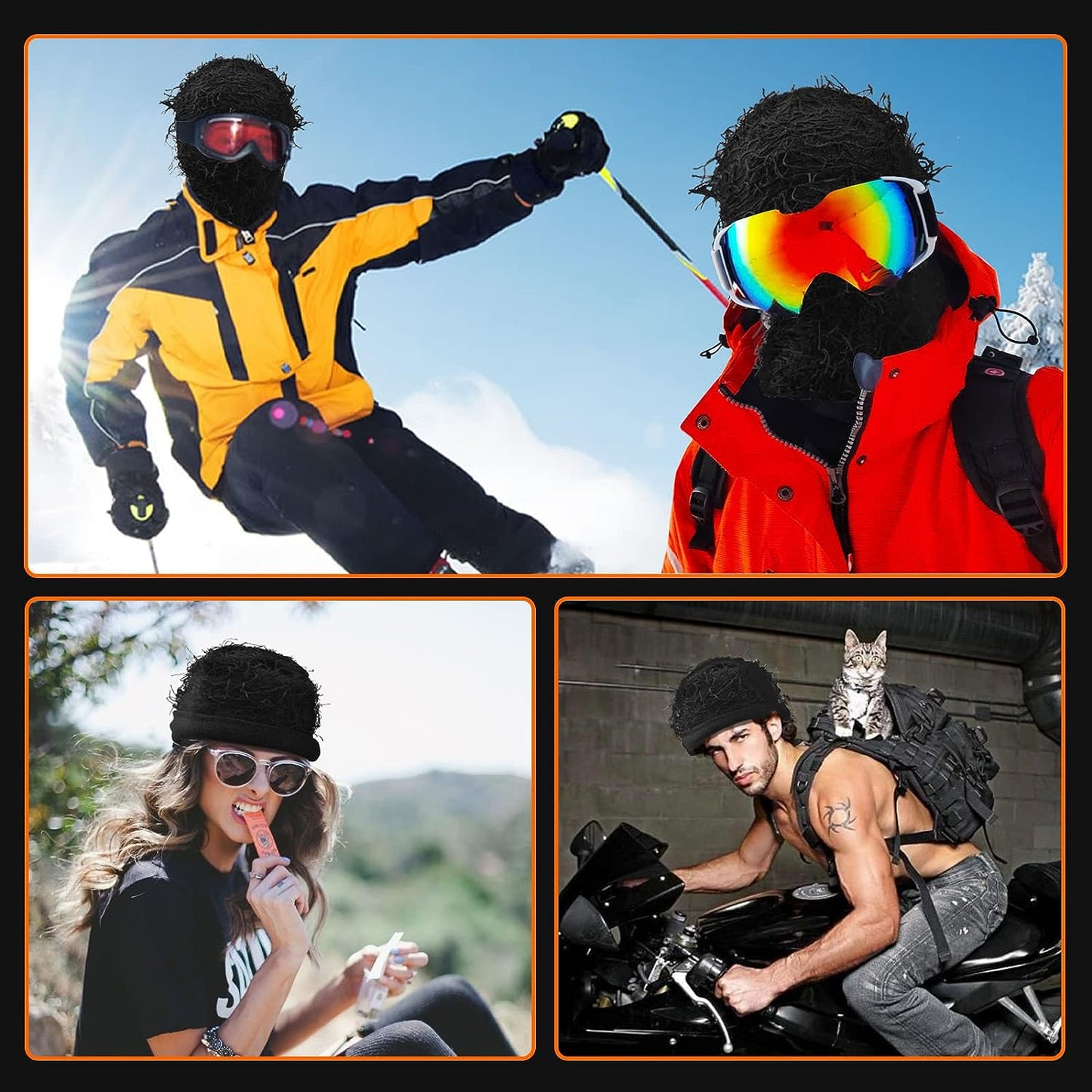 Distressed Knitted Balaclava Full Face Ski Windproof Neck Warmer for Men Women, One Size Fits All Black