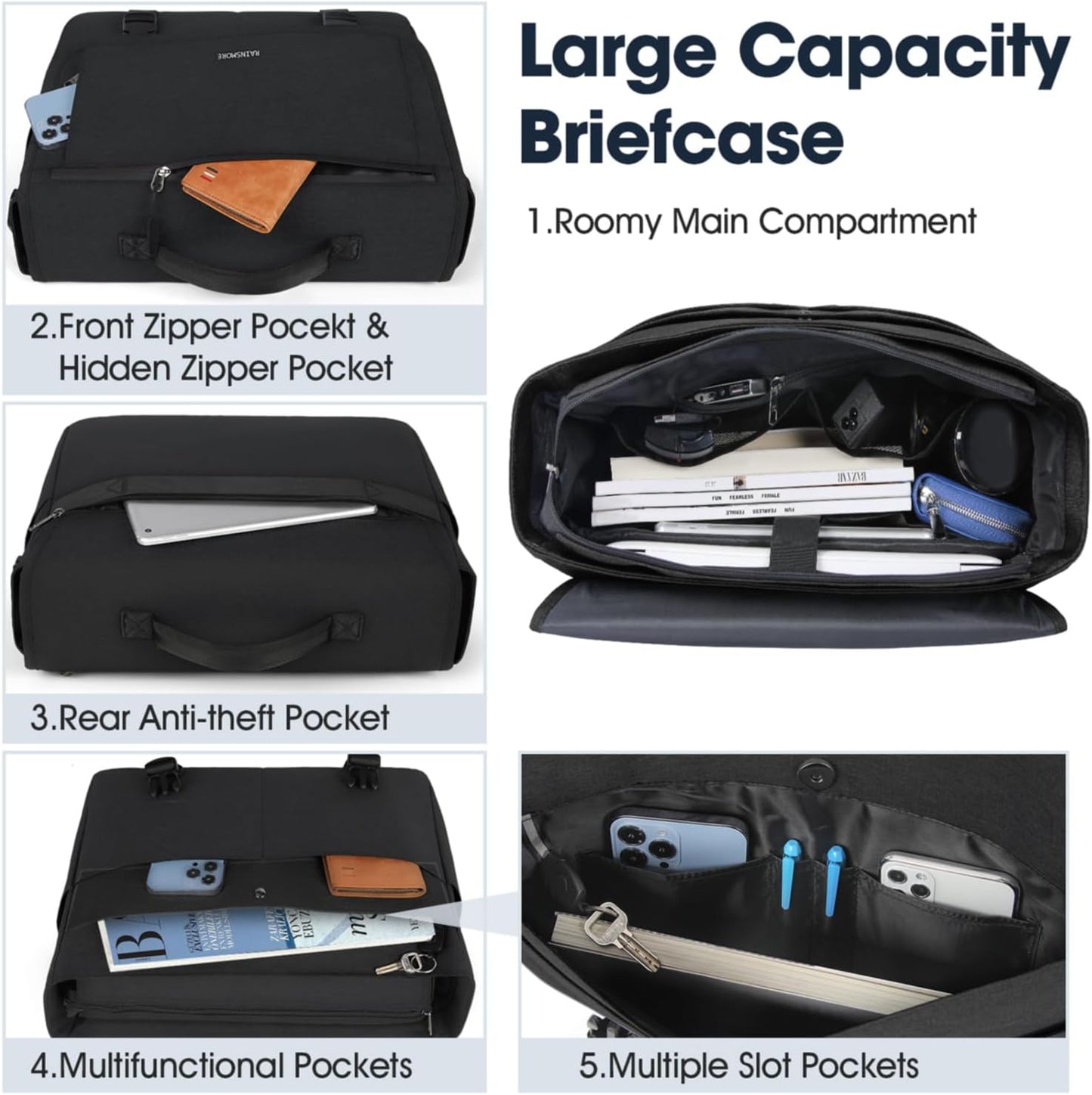 Messenger Bag for Men Messenger Bag 15.6 Inch Water Resistant Laptop Bag Casual Satchel Bags for Men Large College Computer Bag Office Work Briefcase Fashion Crossbody Shoulder Handbag