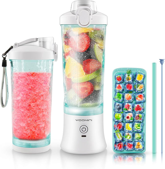 Portable Blender, Personal Blender for Shakes and Smoothies - USB Rechargeable 20oz Mini Blender with 6 Blades and ToGo Cup for Sports Travel Gym