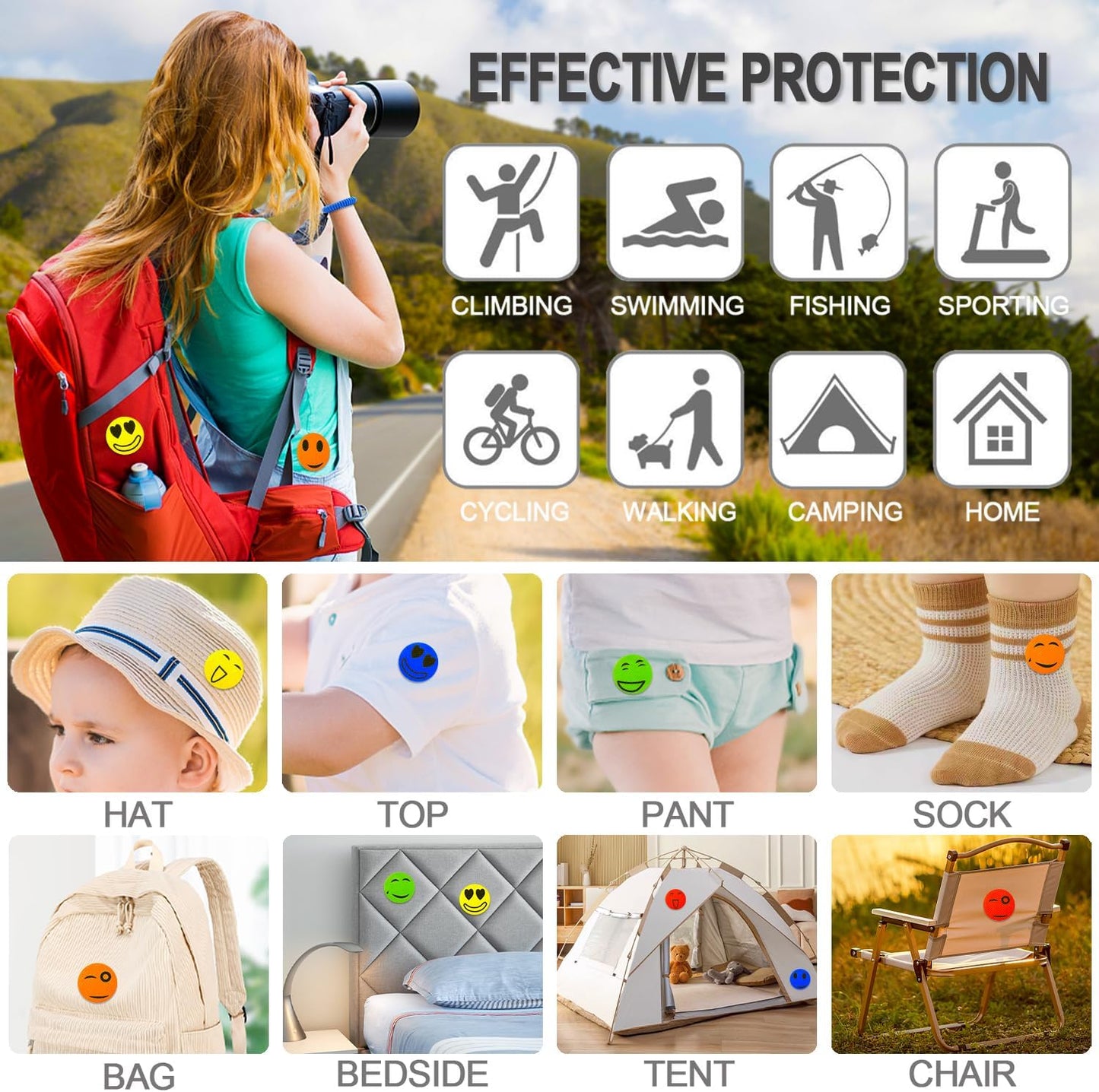 Mosquito Repellent Stickers 300 Pcs, Smiley Mosquito Patches for Kids and Adults with 2 Pack Individually Wrapped Mosquito Repellent Bracelets, DEET Free Mosquito Repellent Bands for Outdoor Camping