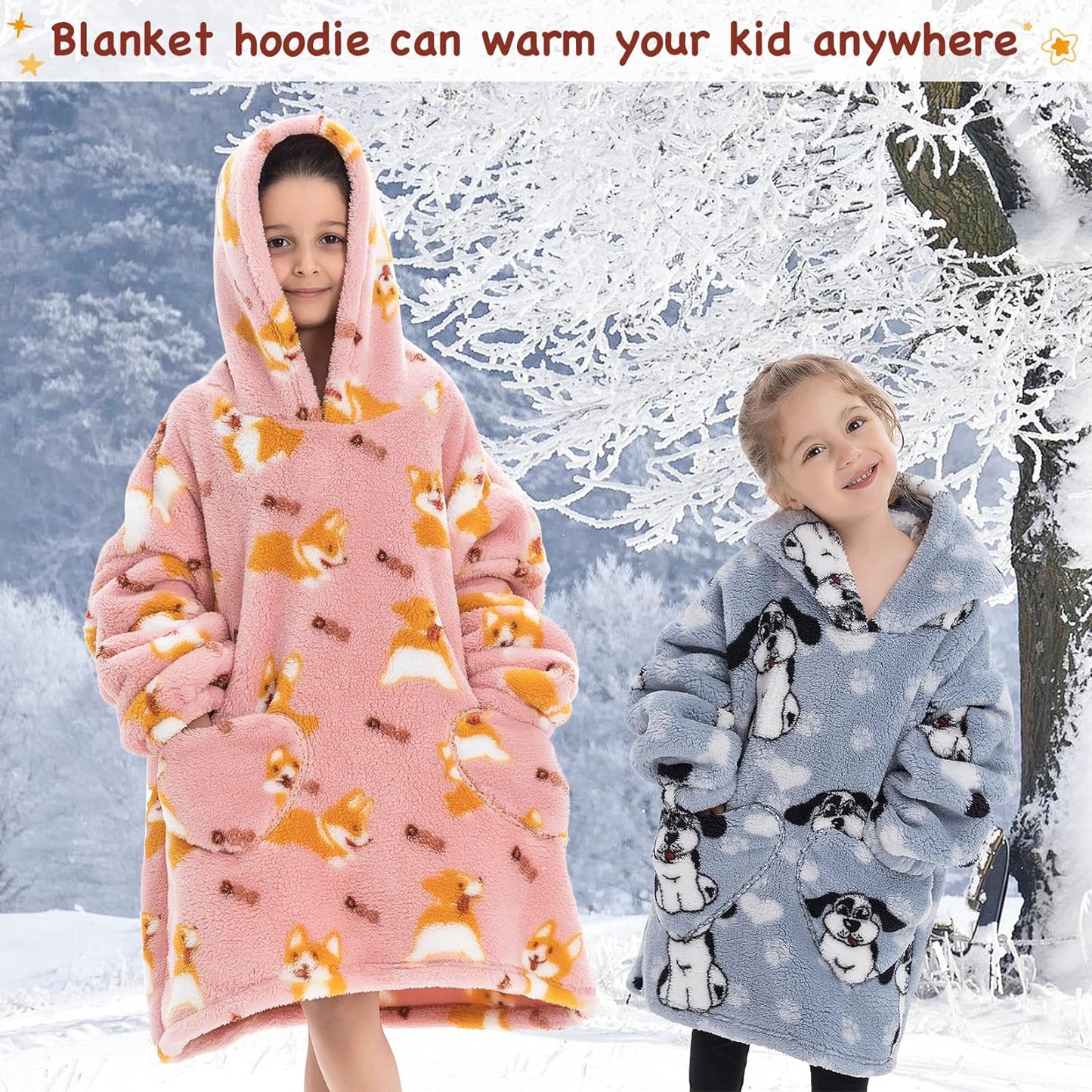 Wearable Blanket Hoodie for Kids Toddler Oversized Sweatshirt Cute Fleece Sherpa Blanket Girls Boys