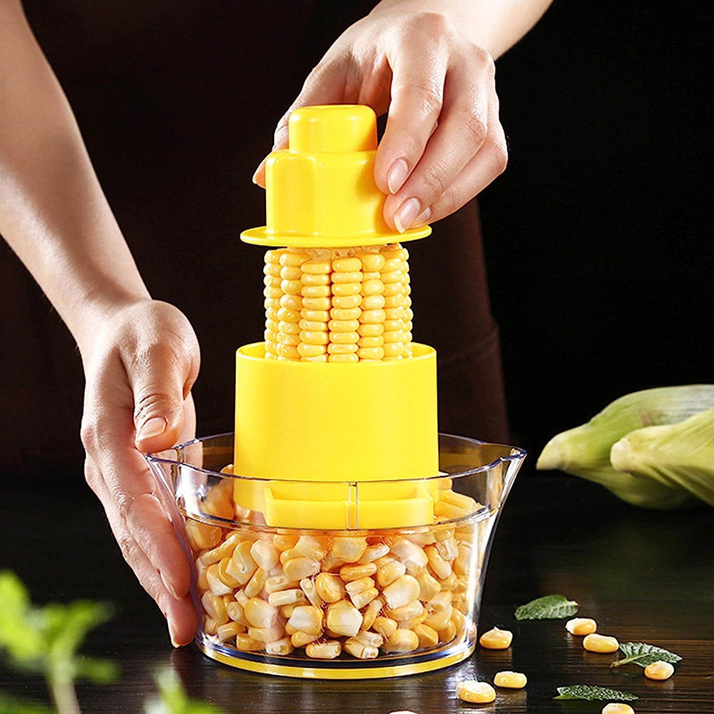 Corn Stripper / Potato Peeler and Fruit / Vegetable / Chocolate Grater with Measuring Bowl - Space Saving Design - Non Slip Silicone Bottom - Dishwasher Safe - No Electricity, No Noise