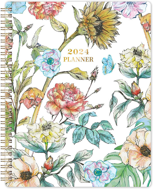 2024 Planner - Planner 2024, Jan.2024 - Dec.2024, 8" x 10", 2024 Planner Weekly & Monthly with Tabs, Thick Paper + Twin-Wire Binding + Contant + Canledar +Holidays, Daily Organizer - Art Floral