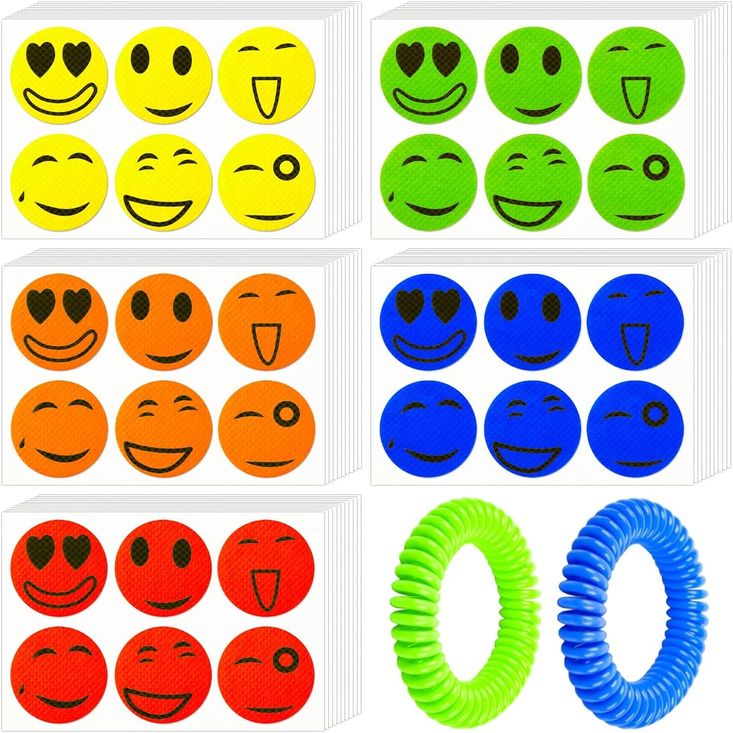 Mosquito Repellent Stickers 300 Pcs, Smiley Mosquito Patches for Kids and Adults with 2 Pack Individually Wrapped Mosquito Repellent Bracelets, DEET Free Mosquito Repellent Bands for Outdoor Camping
