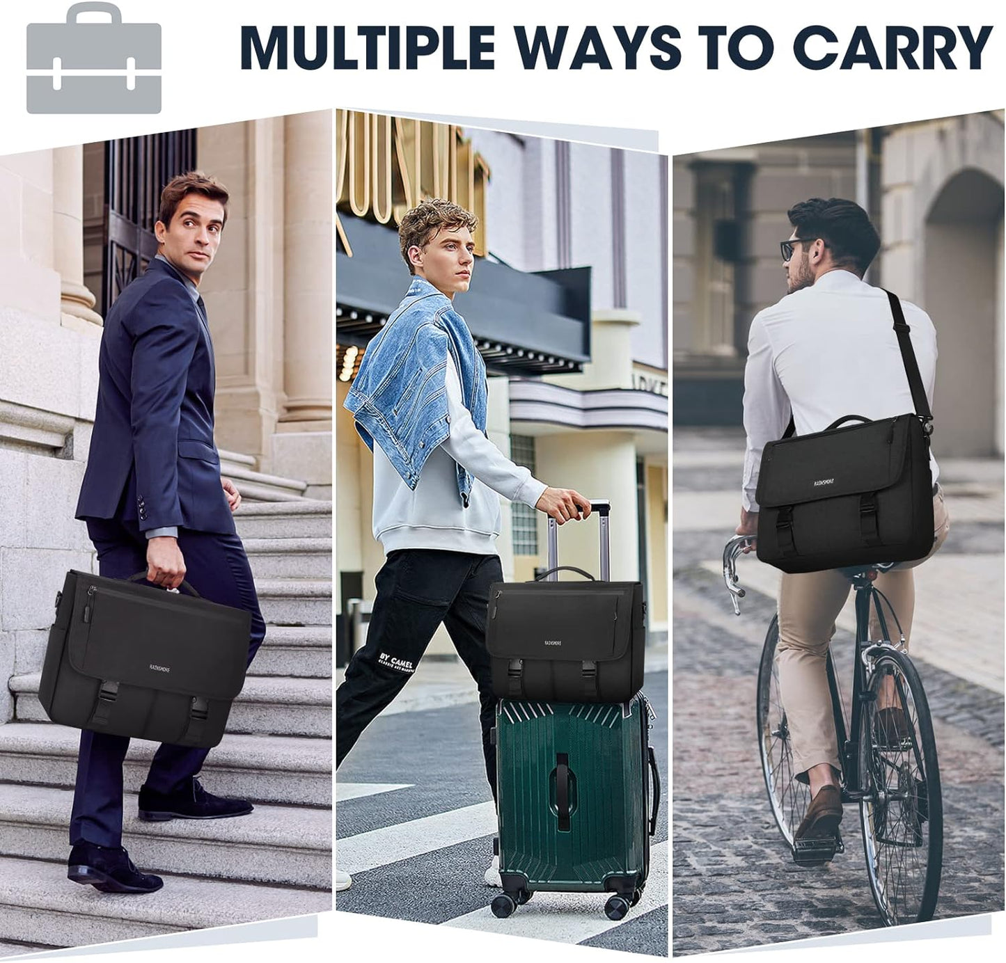 Messenger Bag for Men Messenger Bag 15.6 Inch Water Resistant Laptop Bag Casual Satchel Bags for Men Large College Computer Bag Office Work Briefcase Fashion Crossbody Shoulder Handbag