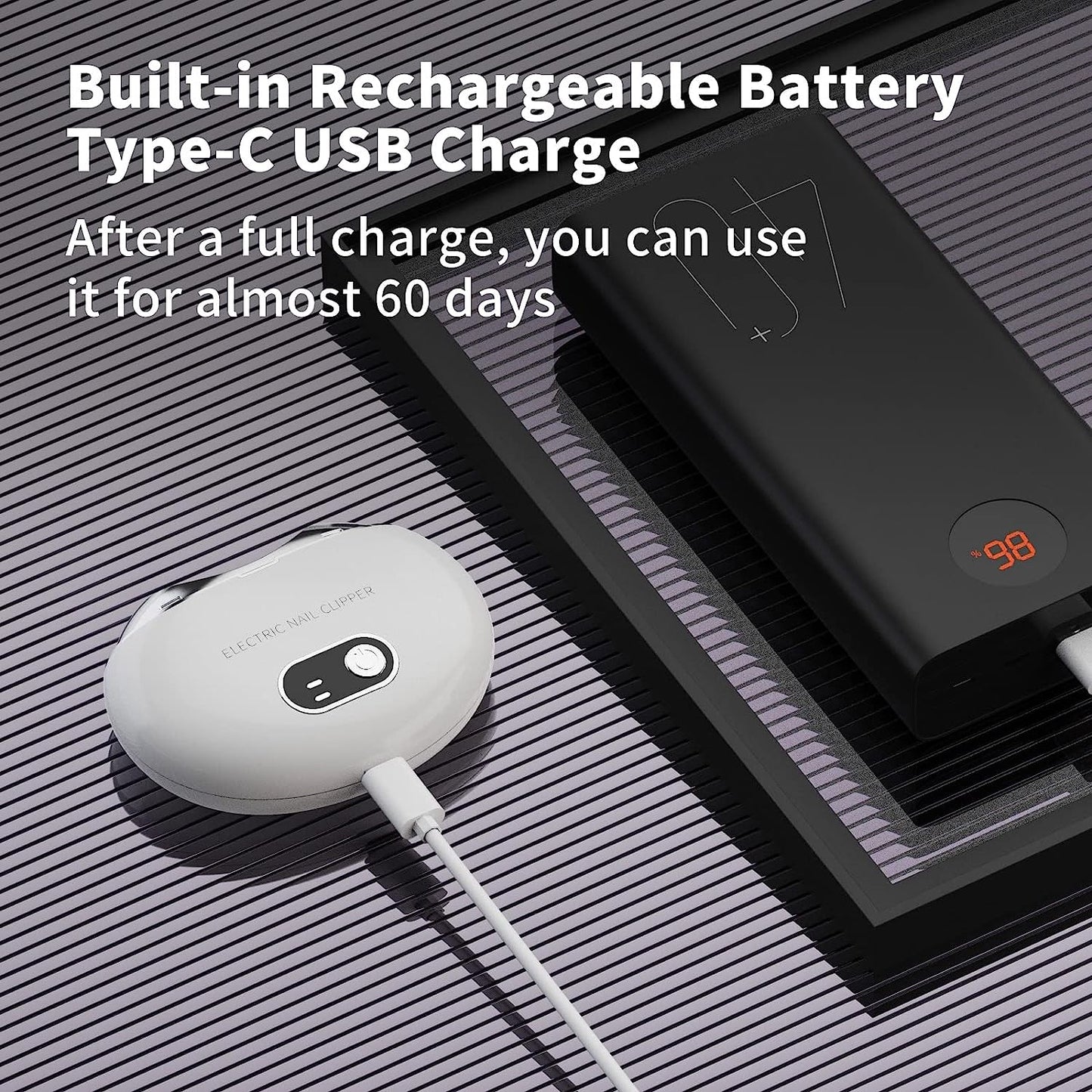 Automatic Nail Clipper, Electric Nail Clippers Automatic Safety Fingernail Cutter and Filer Rechargeable Nail Trimmer Nail Scissors Gift for Caregivers, Adults, Children-White