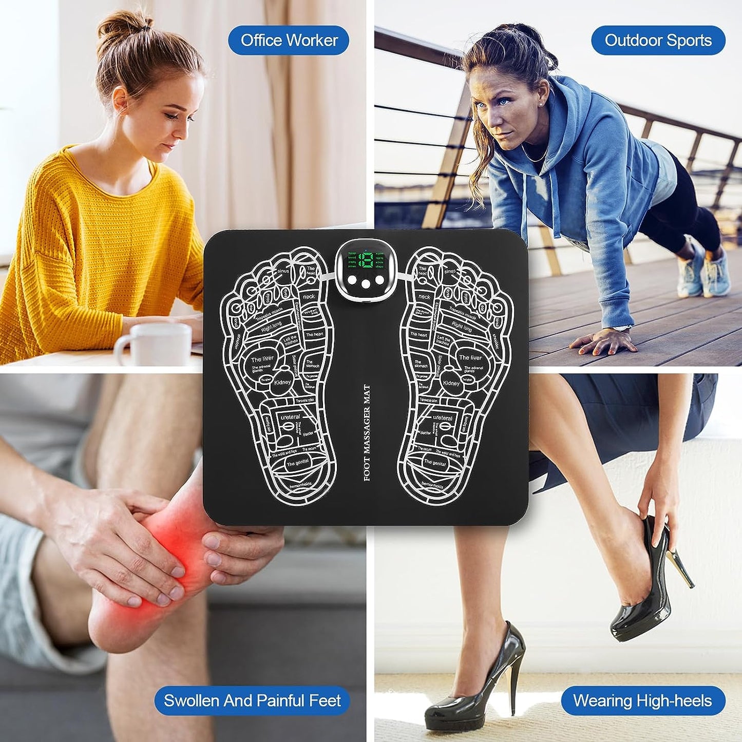 EMS Foot Massager Mat–Foot Stimulator Massager Pad–Foldable Feet and Calves Massage Machine with 8 Modes and 19 Intensity Levels for Improved Circulation, Muscle Relaxation, and Pain Relief