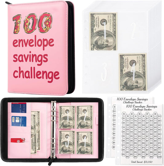 100 Envelopes Challenge Binder,A5 Money Saving Budget Binder-Easy & Fun Way to Save ,Savings Challenges Book with Cash Envelopes for Home,Office,School