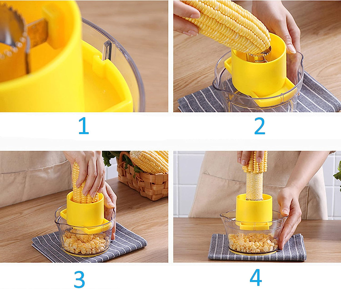 Corn Stripper / Potato Peeler and Fruit / Vegetable / Chocolate Grater with Measuring Bowl - Space Saving Design - Non Slip Silicone Bottom - Dishwasher Safe - No Electricity, No Noise