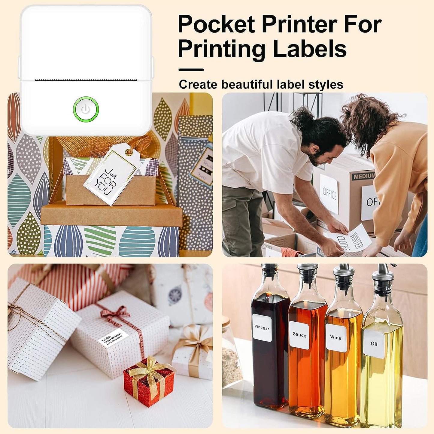 Mini Inkless Sticker Printer, Portable Bluetooth Mini Pocket Printer Sticker Maker for Notes, Memo, Photo, Label, Receipts, Sticker Maker Machine, Pocket Thermal Printer Compatible with iOS & Android