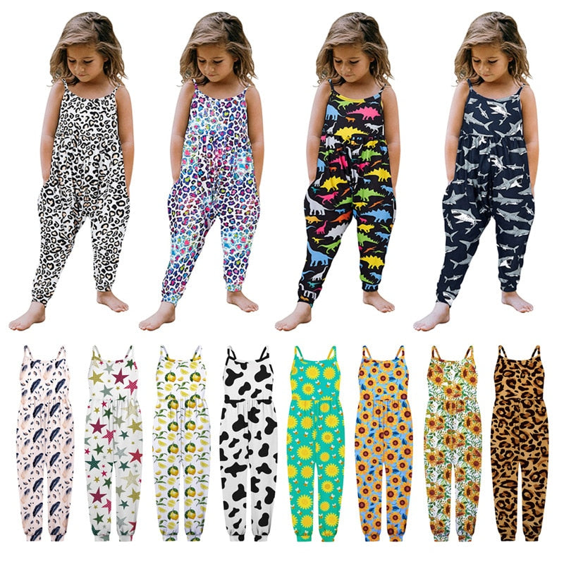 Toddler Girls Jumpsuit Leopard One Piece Strap Romper Summer Breathable Comfortable Outfits Kids Rompers Clothes
