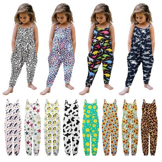 Toddler Girls Jumpsuit Leopard One Piece Strap Romper Summer Breathable Comfortable Outfits Kids Rompers Clothes