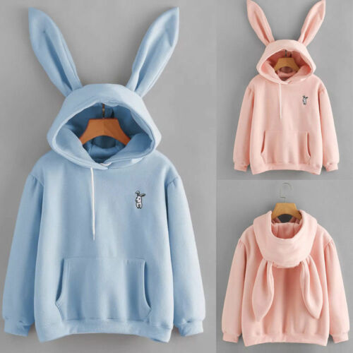 Hot Women Rabbit Ear Girl Long Sleeve Hoodie Sweatshirt Hooded Coat Tops Cute Lady Autumn Winter Warm Sweat shirts New